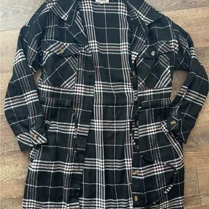 Black and White Plaid Long Coat